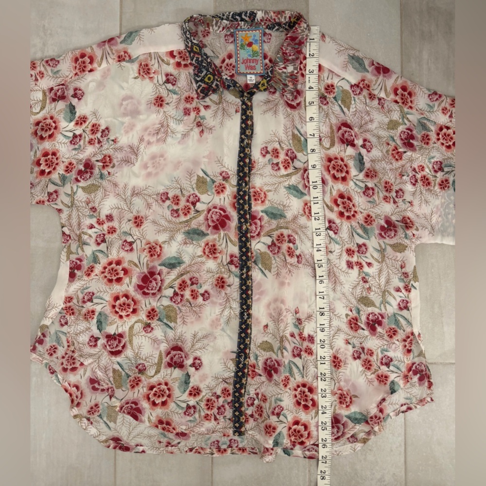 Johnny Was Aztec Lynn Short Sleeve Shirt Red Floral Size XS - Picture 6 of 8